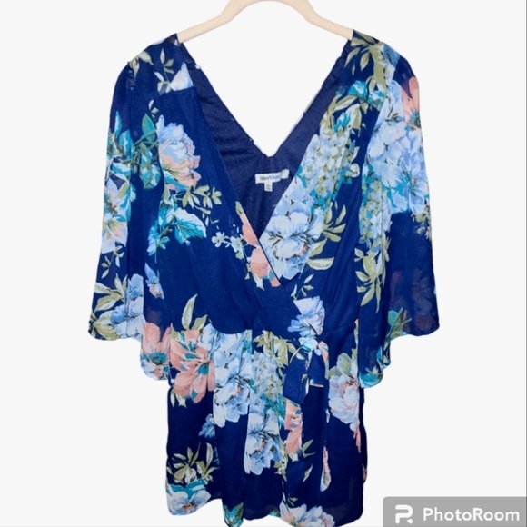 Bailey Blue* Short Romper* Blue Floral* Sz L - Picture 1 of 5